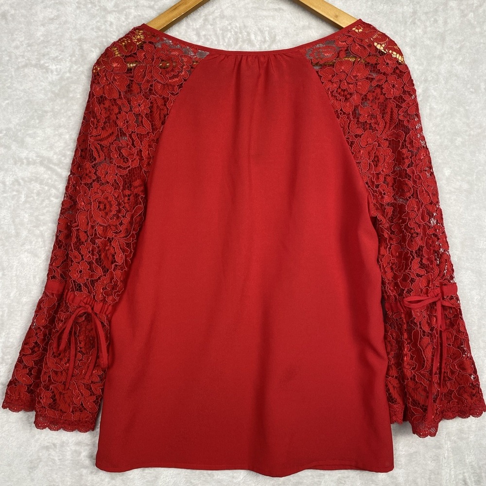 Womens Red Fairy Top Womens Shirt Lace Romantic Holiday dressy NY&C Whimsygoth - Picture 9 of 11